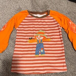 Kids Long Sleeve Striped Shirt with Scarecrow Design